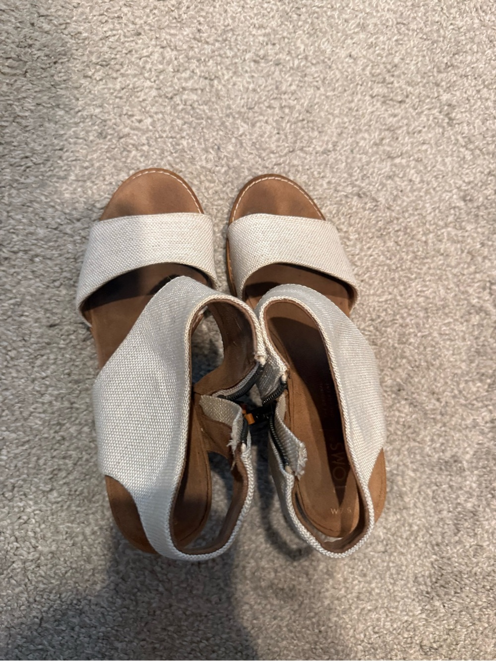 Toms Cream Fabric Wedge Sandals